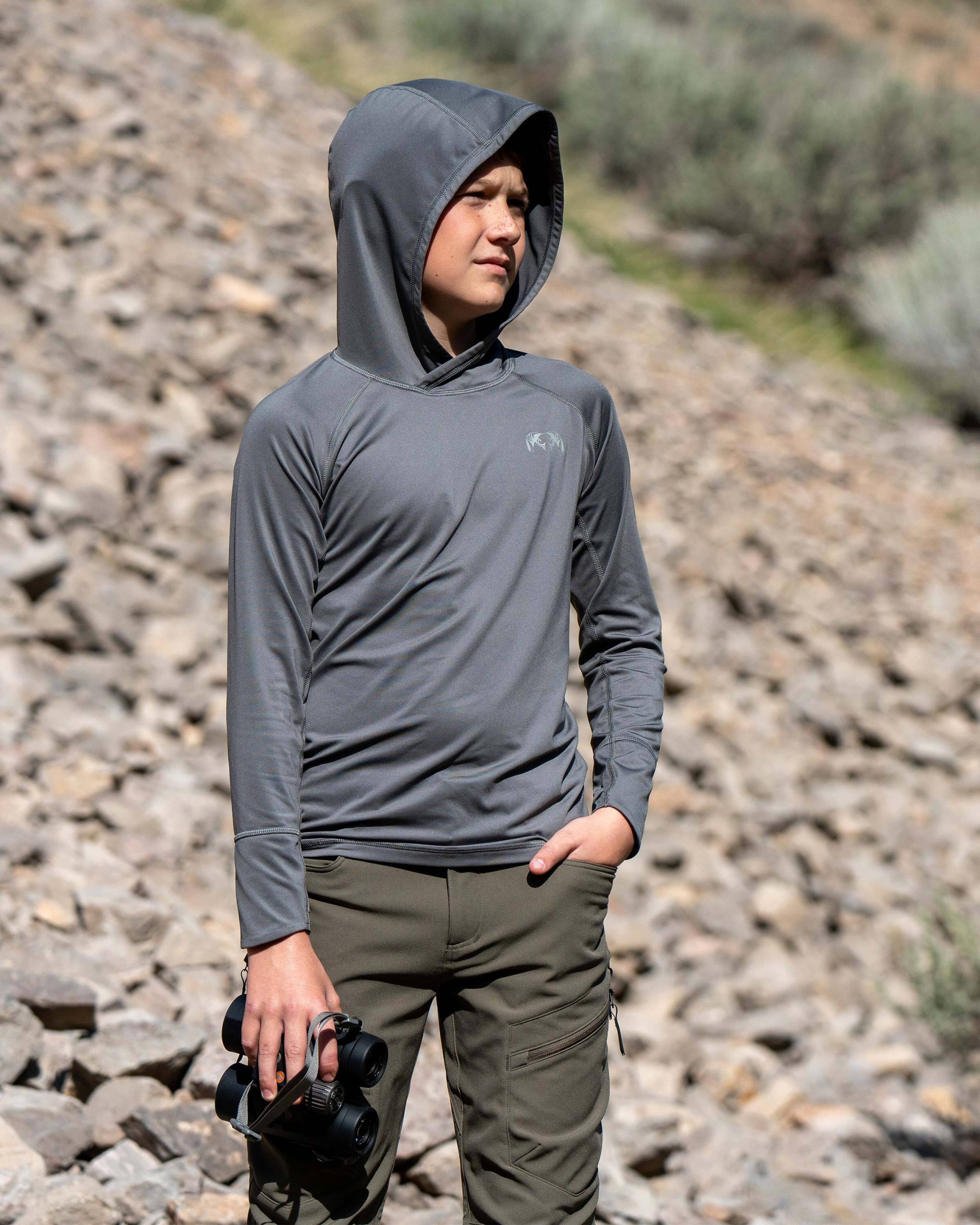 Youth Gila LS Hoodie | Khaki - Image 5